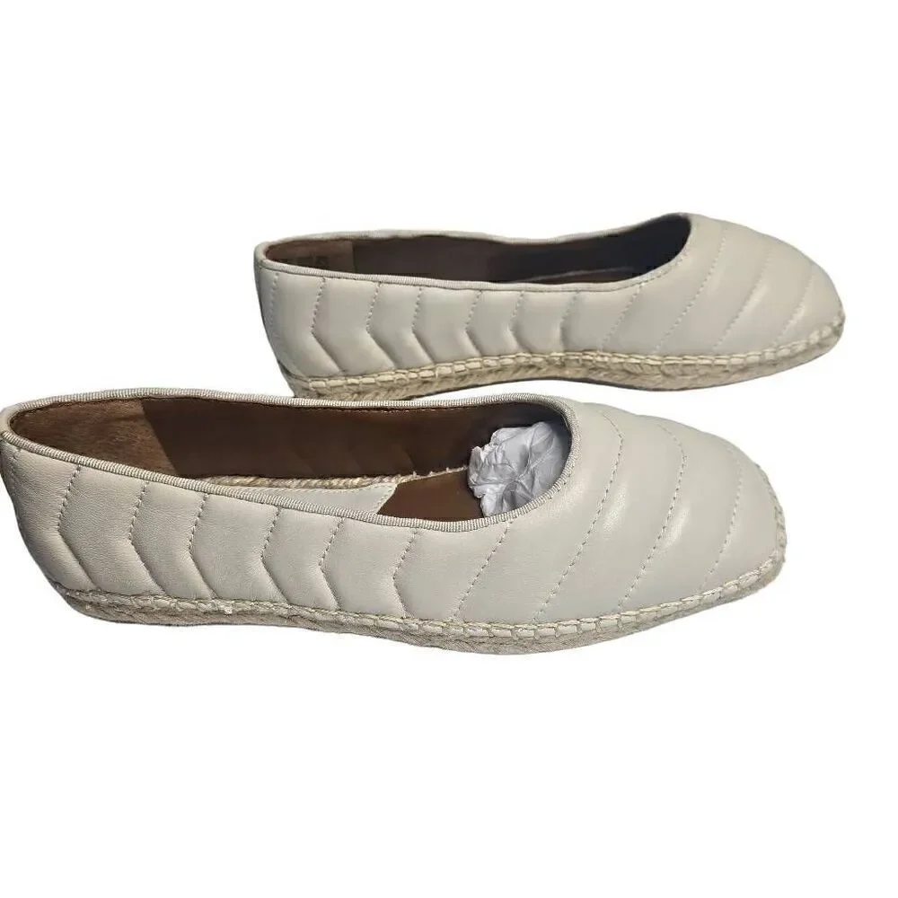 Franco Sarto Kiya Leather Quilted Square Toe Espadrilles Loafer Cream Sz 8.5